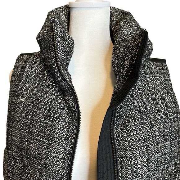 Talbots Down Filled Puffer Quilted Vest SMALL Black White Tweed Fabric Front - Picture 9 of 12